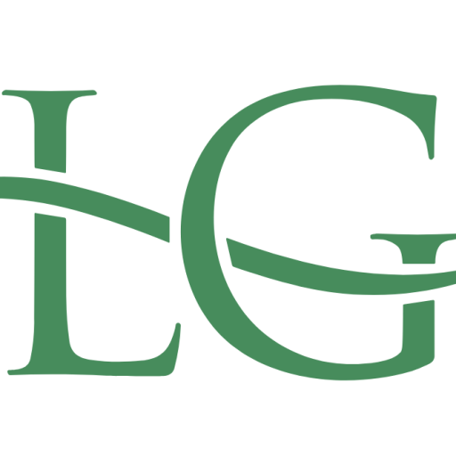 Logo firmy w zielonym kolorze, litery lg.