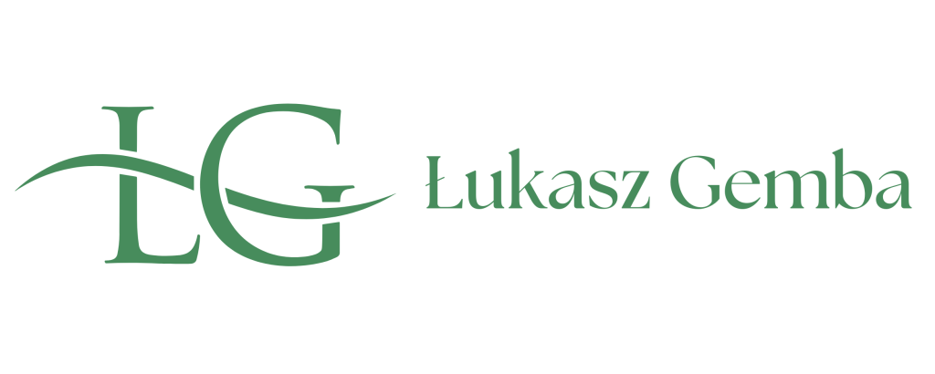 Logo firmy Łukasz Gemba w kolorze zielonym.